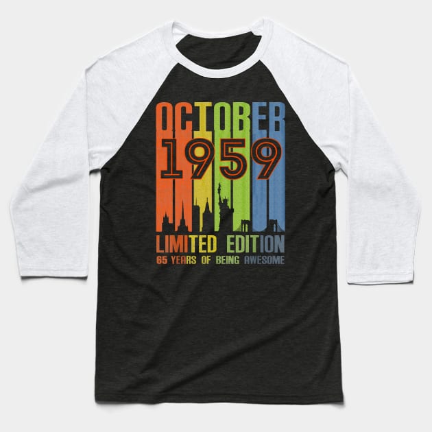 October 1959 65 Years Of Being Awesome Limited Edition Baseball T-Shirt by Red and Black Floral
